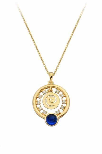 Altın Lacivert Taşlı Spiral Halka Kolye Enuygunaltın'ın Altın Kolye/Altın Renkli Taşlı Kolye modelleri ve fiyatları olan 14 ayar altın takılarından birisidir.