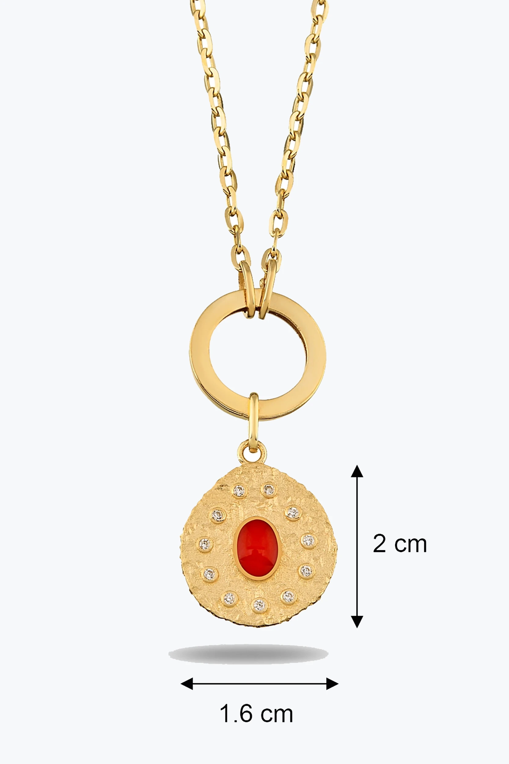 Oval Kırmızı Taşlı Asimetrik Madalyon Charm Kolye 4 Oval Kırmızı Taşlı Asimetrik Madalyon Charm Kolye 14 Ayar altın Charm Kolye modelleri ve fiyatlarıdan bir ürünü
