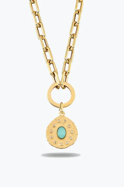 Oval Mavi Taşlı Asimetrik Madalyon Charm Kolye 14 Ayar altın Charm Kolye modelleri ve fiyatlarıdan bir ürünü
