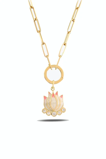 Pembe Lotus Kolye 14 Ayar altın Kolye modelleri ve fiyatlarıdan bir ürünü
