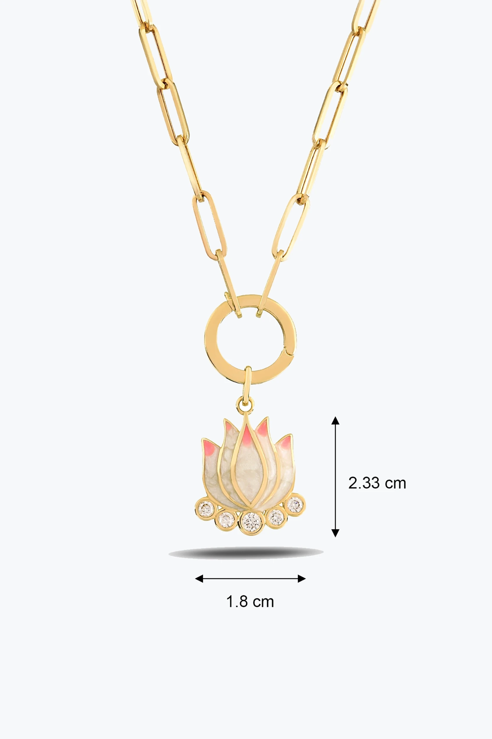 Pembe Lotus Kolye 5 Pembe Lotus Kolye 14 Ayar altın Kolye modelleri ve fiyatlarıdan bir ürünü