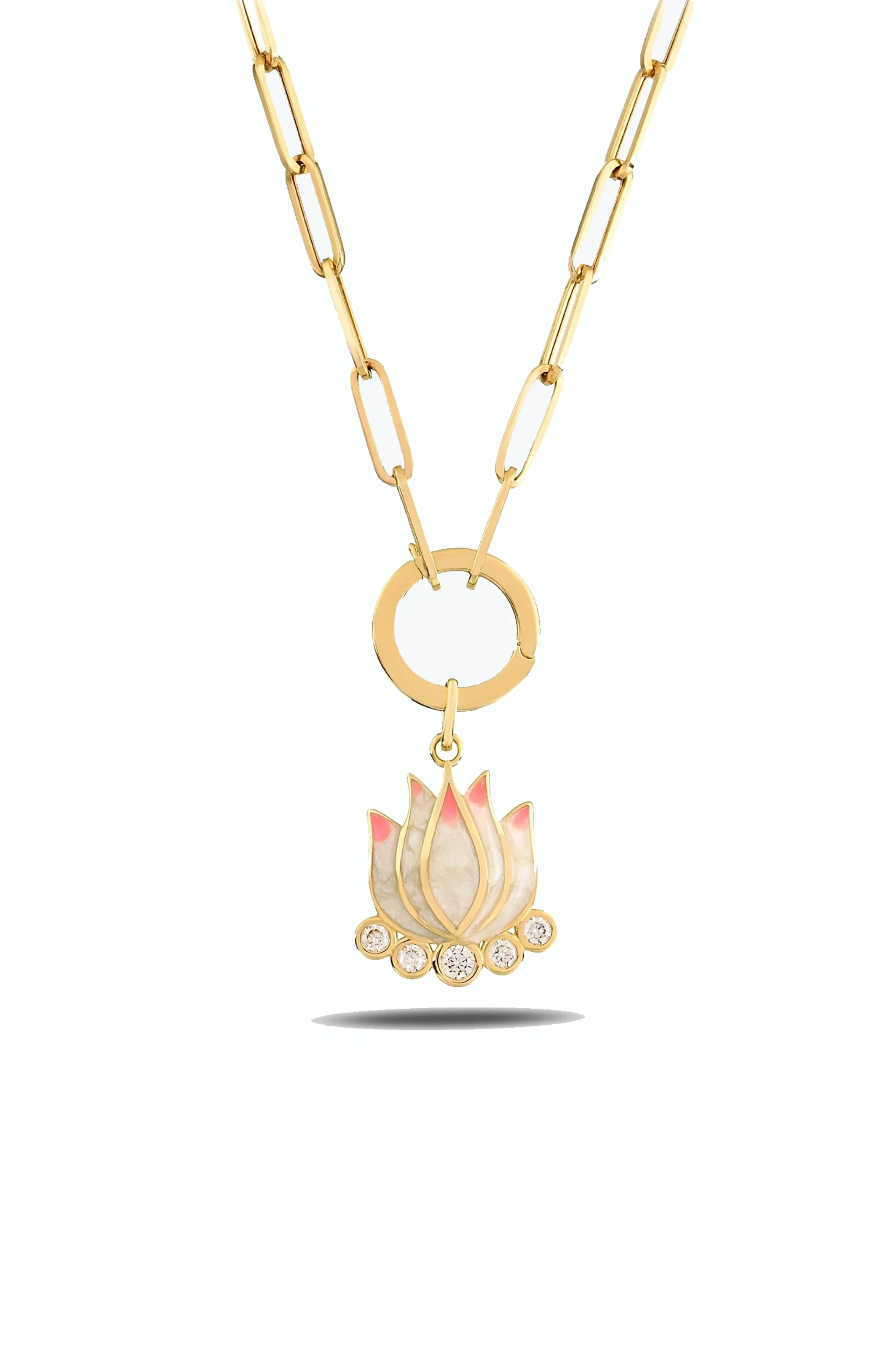 Pembe Lotus Kolye 1 Pembe Lotus Kolye 14 Ayar altın Kolye modelleri ve fiyatlarıdan bir ürünü